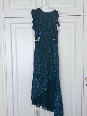 Self-Portrait Navy and Blue Floral Lace High-Low Dress